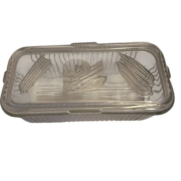 VTG Federal Glass Clear Refrigerator Storage Dishes/Lids Vegetable USA Set of 2 - Picture 3 of 9